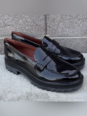 Reformation Agathea Black Patent Leather Chunky Loafers  Size 8
